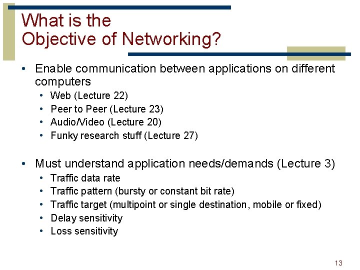 What is the Objective of Networking? • Enable communication between applications on different computers