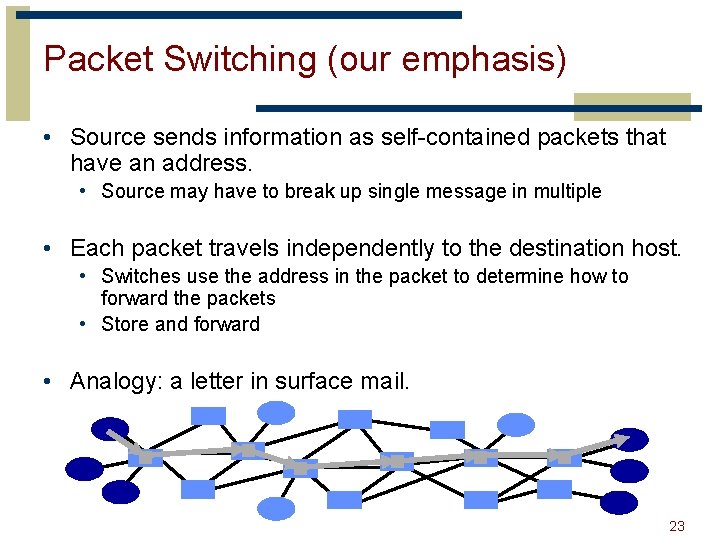 Packet Switching (our emphasis) • Source sends information as self-contained packets that have an