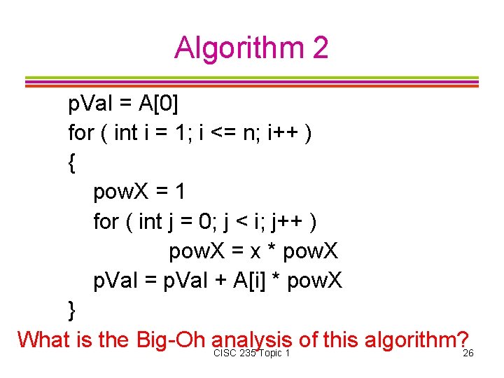 Algorithm 2 p. Val = A[0] for ( int i = 1; i <=