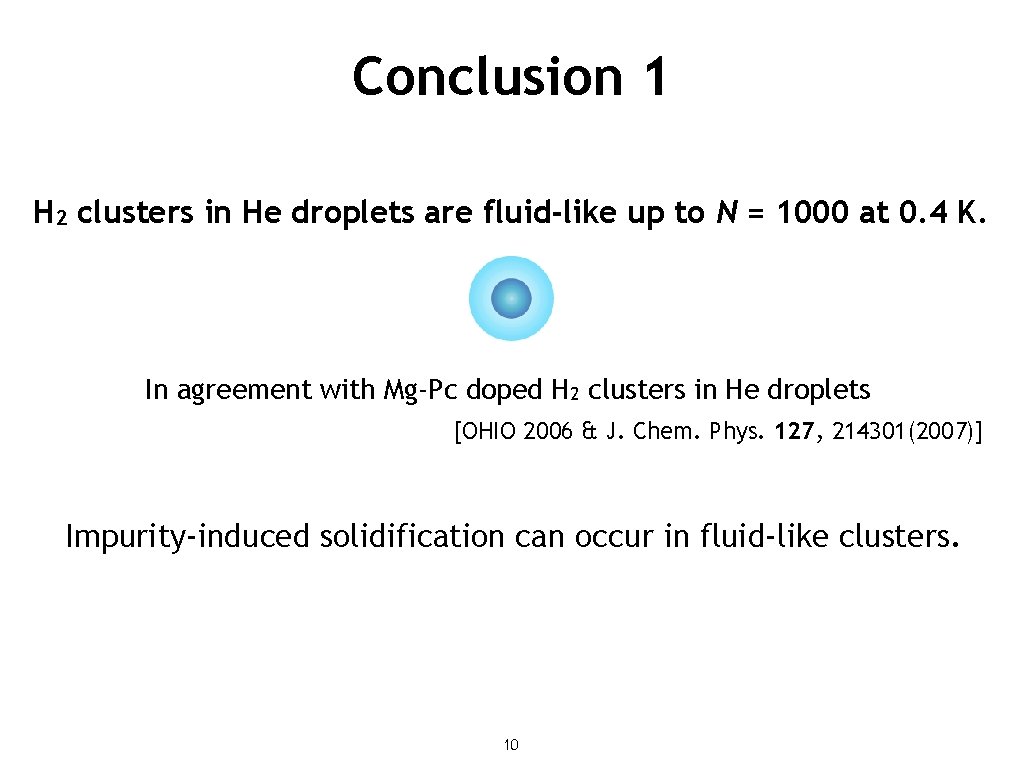 Conclusion 1 H 2 clusters in He droplets are fluid-like up to N =