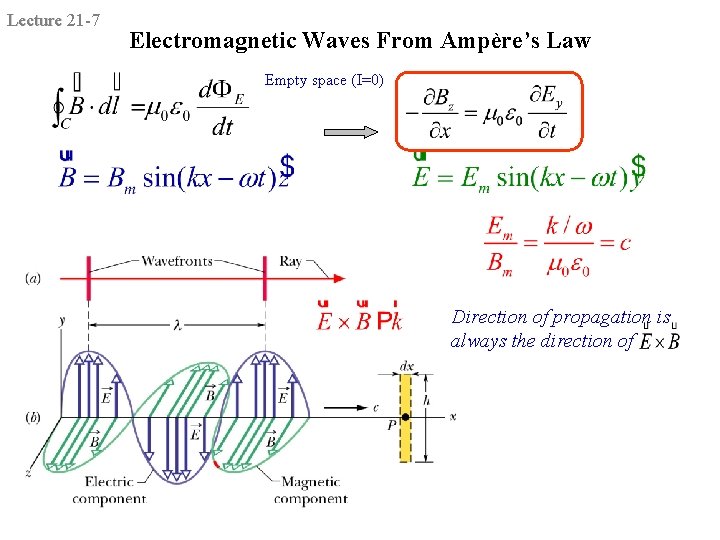 Lecture 21 -7 Electromagnetic Waves From Ampère’s Law Empty space (I=0) Direction of propagation