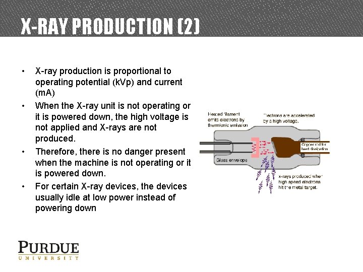 X-RAY PRODUCTION (2) • • X-ray production is proportional to operating potential (k. Vp)