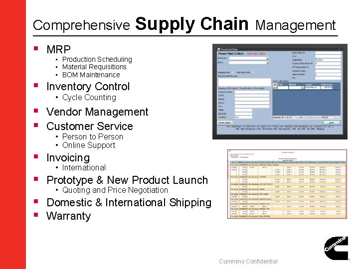 Comprehensive Supply Chain Management § MRP • Production Scheduling • Material Requisitions • BOM