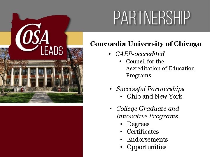 Concordia University of Chicago • CAEP-accredited • Council for the Accreditation of Education Programs