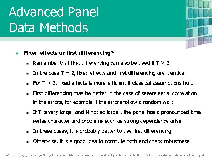 Advanced Panel Data Methods Fixed effects or first differencing? Remember that first differencing can