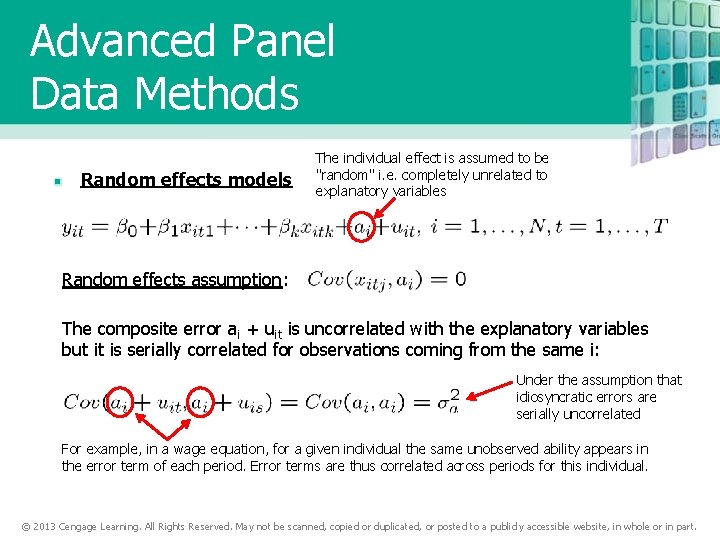 Advanced Panel Data Methods Random effects models The individual effect is assumed to be