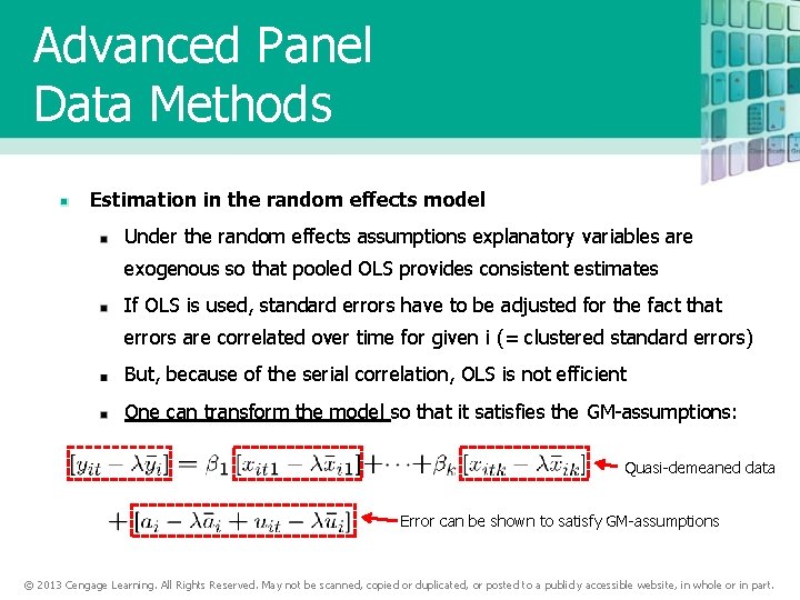 Advanced Panel Data Methods Estimation in the random effects model Under the random effects