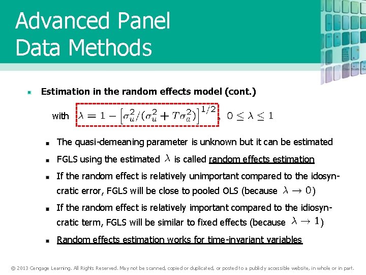 Advanced Panel Data Methods Estimation in the random effects model (cont. ) with The