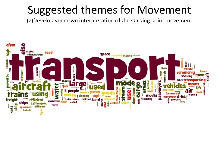 Suggested themes for Movement (a)Develop your own interpretation of the starting point movement 