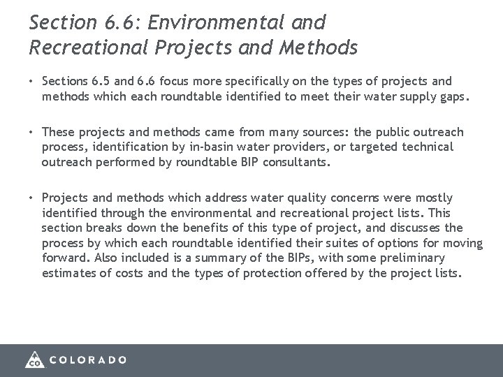 Section 6. 6: Environmental and Recreational Projects and Methods • Sections 6. 5 and