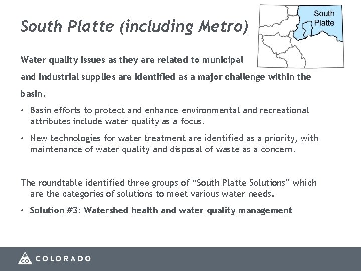 South Platte (including Metro) Water quality issues as they are related to municipal and