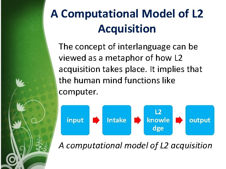 A Computational Model of L 2 Acquisition The concept of interlanguage can be viewed