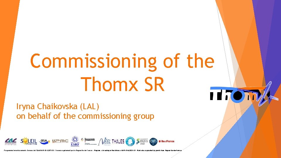 Commissioning of the Thomx SR Iryna Chaikovska (LAL) on behalf of the commissioning group