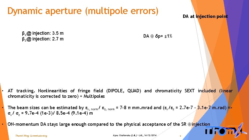 Dynamic aperture (multipole errors) βx@ injection: 3. 5 m βz@ injection: 2. 7 m