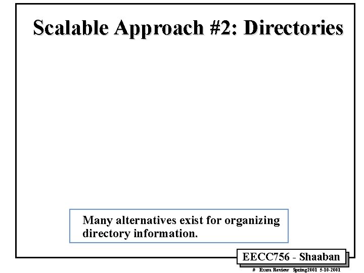 Scalable Approach #2: Directories Many alternatives exist for organizing directory information. EECC 756 -