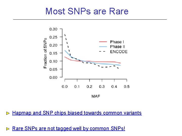 Most SNPs are Rare Hapmap and SNP chips biased towards common variants Rare SNPs