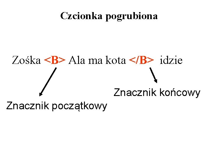 Czcionka pogrubiona Zośka <B> Ala ma kota </B> idzie Znacznik końcowy Znacznik początkowy 