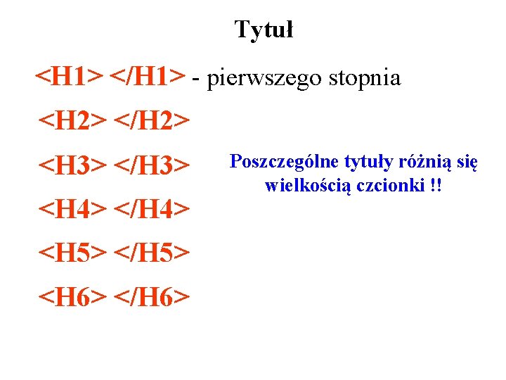 Tytuł <H 1> </H 1> - pierwszego stopnia <H 2> </H 2> <H 3>