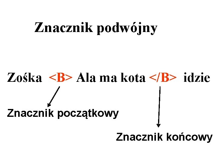 Znacznik podwójny Zośka <B> Ala ma kota </B> idzie Znacznik początkowy Znacznik końcowy 