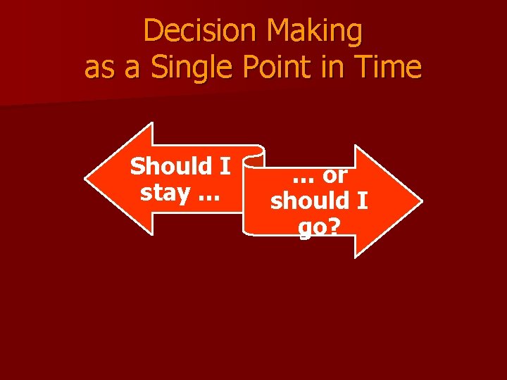 Decision Making as a Single Point in Time Should I stay … … or
