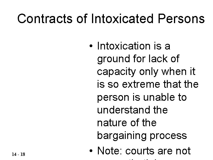 Contracts of Intoxicated Persons 14 - 18 • Intoxication is a ground for lack Contracts of Intoxicated Persons 14 - 18 • Intoxication is a ground for lack