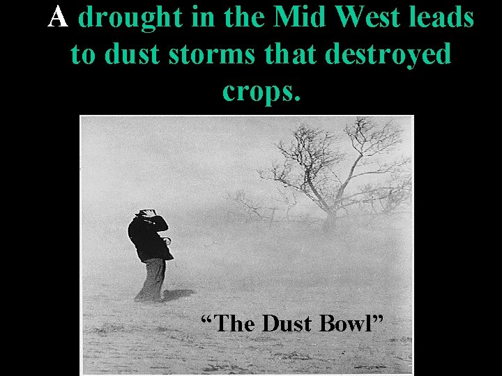 A drought in the Mid West leads to dust storms that destroyed crops. “The