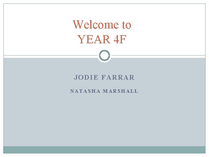 Welcome to YEAR 4 F JODIE FARRAR NATASHA MARSHALL 