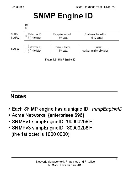 Chapter 7 SNMP Management: SNMPv 3 SNMP Engine ID Notes • Each SNMP engine Chapter 7 SNMP Management: SNMPv 3 SNMP Engine ID Notes • Each SNMP engine