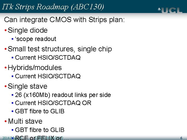 ITk Strips Roadmap (ABC 130) Can integrate CMOS with Strips plan: • Single diode