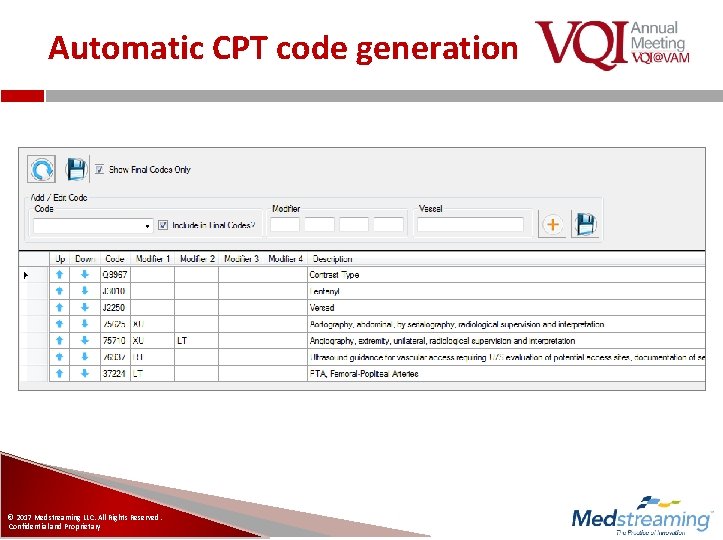 Automatic CPT code generation © 2017 Medstreaming LLC. All Rights Reserved. Confidential and Proprietary