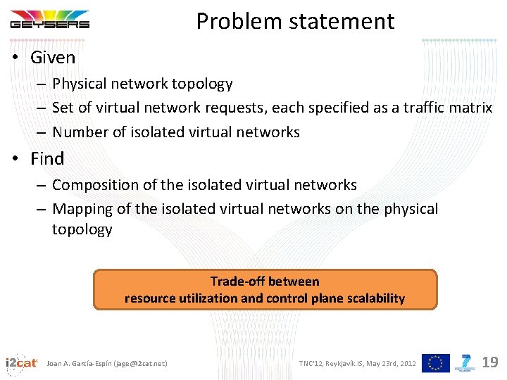 Problem statement • Given – Physical network topology – Set of virtual network requests,