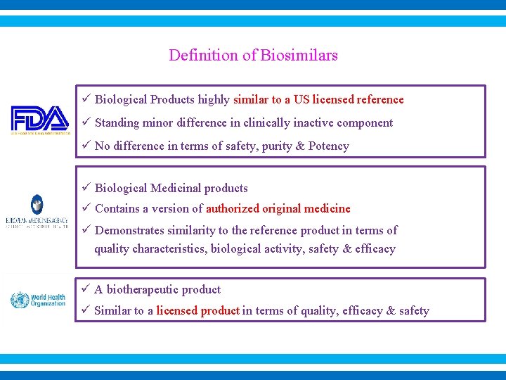 Definition of Biosimilars ü Biological Products highly similar to a US licensed reference ü