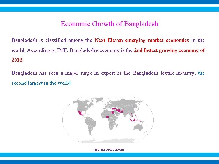 Economic Growth of Bangladesh is classified among the Next Eleven emerging market economies in