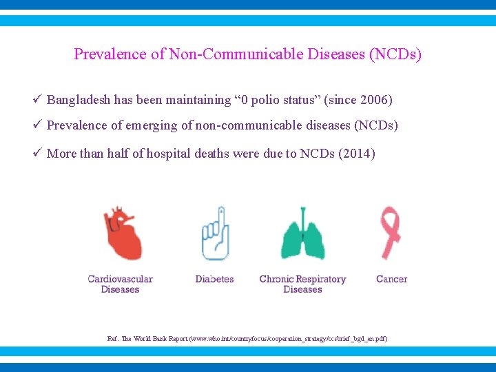 Prevalence of Non-Communicable Diseases (NCDs) ü Bangladesh has been maintaining “ 0 polio status”