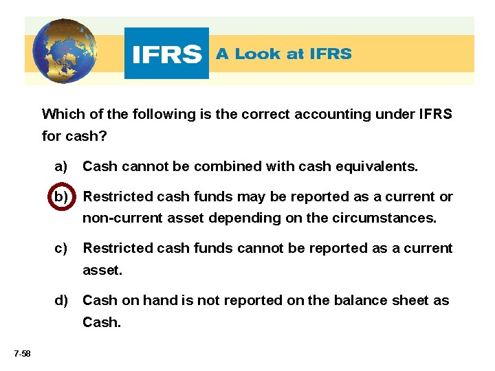 Which of the following is the correct accounting under IFRS for cash? a) Cash