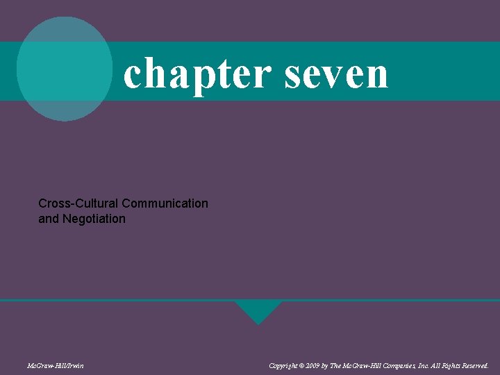 chapter seven Cross-Cultural Communication and Negotiation Mc. Graw-Hill/Irwin Copyright © 2009 by The Mc.