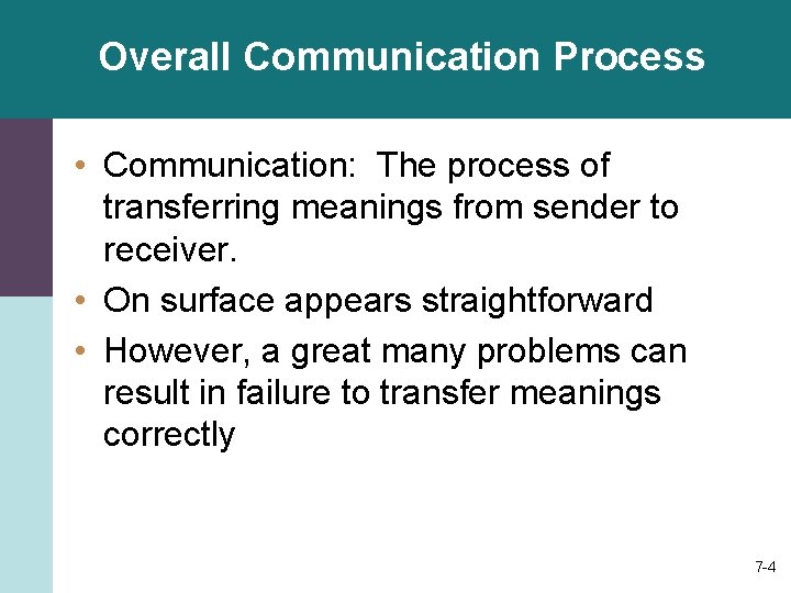 Overall Communication Process • Communication: The process of transferring meanings from sender to receiver.