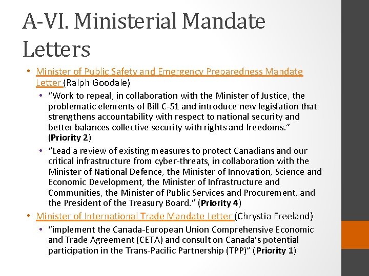 A-VI. Ministerial Mandate Letters • Minister of Public Safety and Emergency Preparedness Mandate Letter