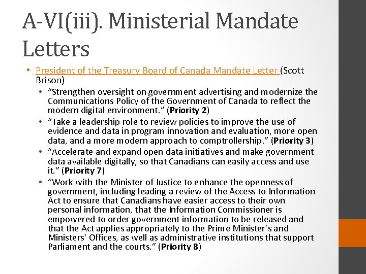 A-VI(iii). Ministerial Mandate Letters • President of the Treasury Board of Canada Mandate Letter