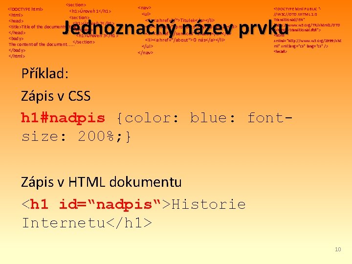 <section> <!DOCTYPE html> <h 1>Úroveň 1</h 1> <html> <section> <head> <h 1>Úroveň 2</h 1>