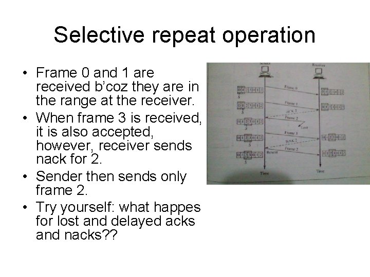 Selective repeat operation • Frame 0 and 1 are received b’coz they are in