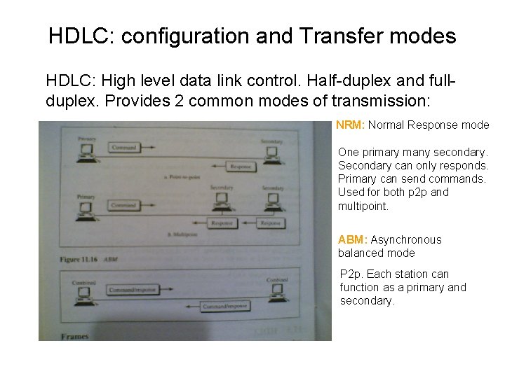 HDLC: configuration and Transfer modes HDLC: High level data link control. Half-duplex and fullduplex.