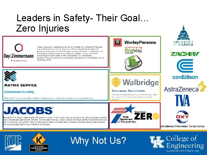 Leaders in Safety- Their Goal… Zero Injuries Why Not Us? 