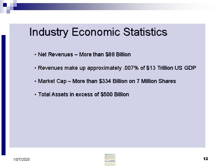 Industry Economic Statistics • Net Revenues – More than $88 Billion • Revenues make