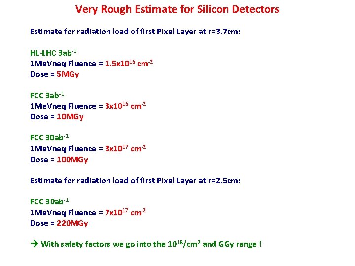 Very Rough Estimate for Silicon Detectors Estimate for radiation load of first Pixel Layer