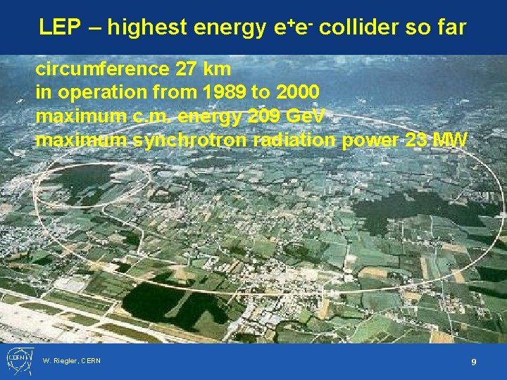 LEP – highest energy e+e- collider so far circumference 27 km in operation from