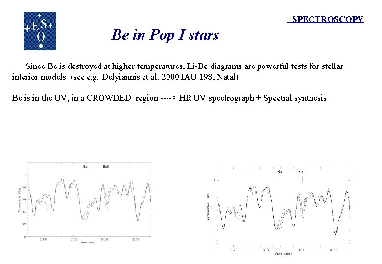 SPECTROSCOPY Be in Pop I stars Since Be is destroyed at higher temperatures, Li-Be SPECTROSCOPY Be in Pop I stars Since Be is destroyed at higher temperatures, Li-Be
