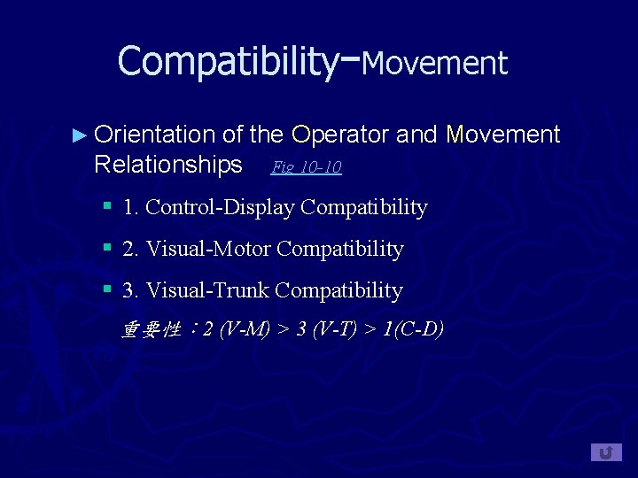 Compatibility−Movement ► Orientation of the Operator and Movement Relationships Fig 10 -10 § 1.