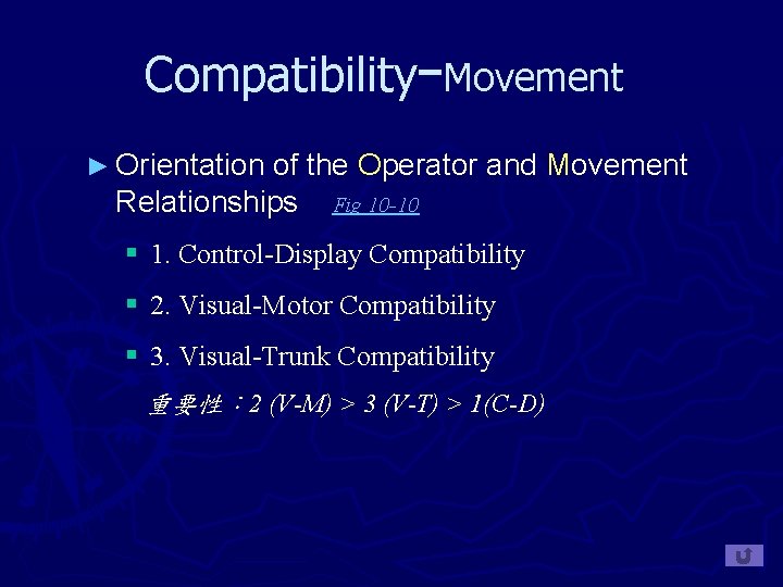 Compatibility−Movement ► Orientation of the Operator and Movement Relationships Fig 10 -10 § 1.