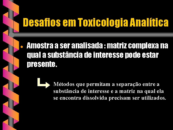 Desafios em Toxicologia Analítica · Amostra a ser analisada : matriz complexa na qual